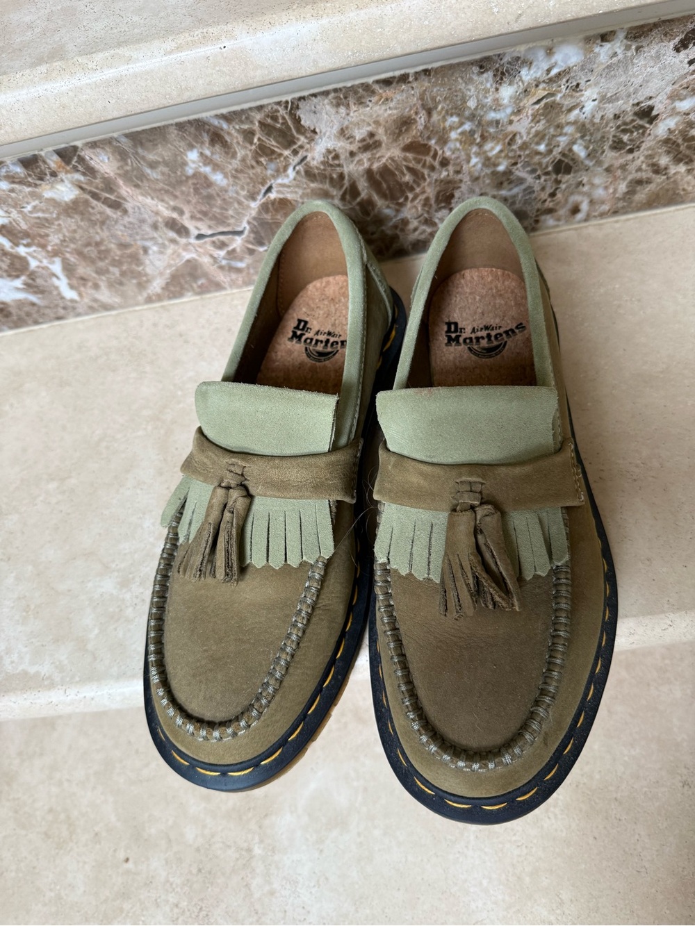 Dr. Martens Olive Green Suede Tassel Kiltie Loafers